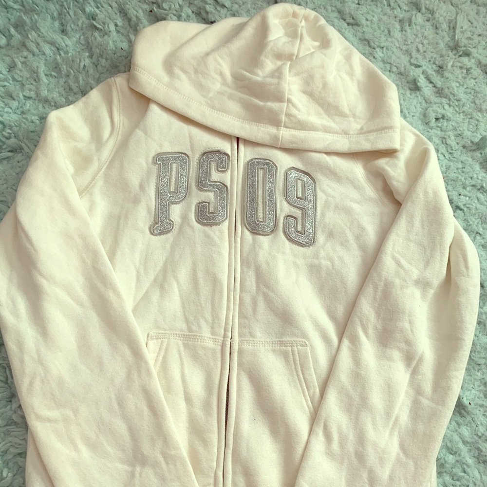 girls cream zip-up sweater